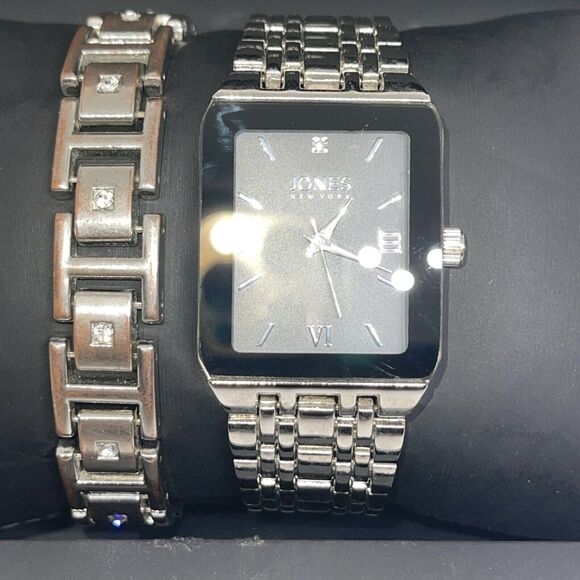 Jones NY Stainless Steel Men's Watch Bracelet (2 Piece Set)Sleek Stylish Fashion - Picture 11 of 16